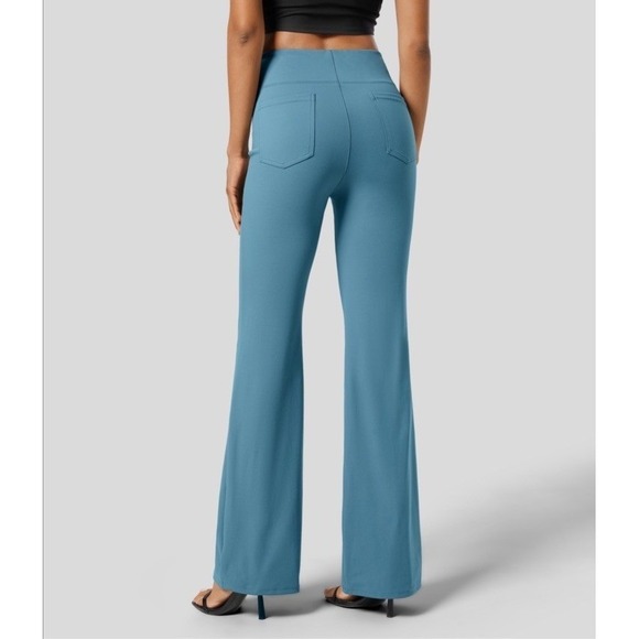 Halara NWT Flex High Waisted Back Pocket Slight Flare Work Pants Blue Medium - Picture 2 of 12